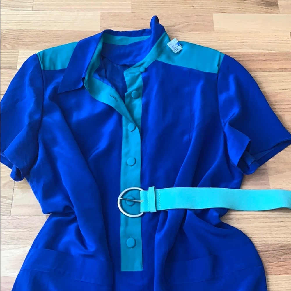 📍FINAL SALE📍Silk colorblock 💙💚Vintage - Picture 10 of 16